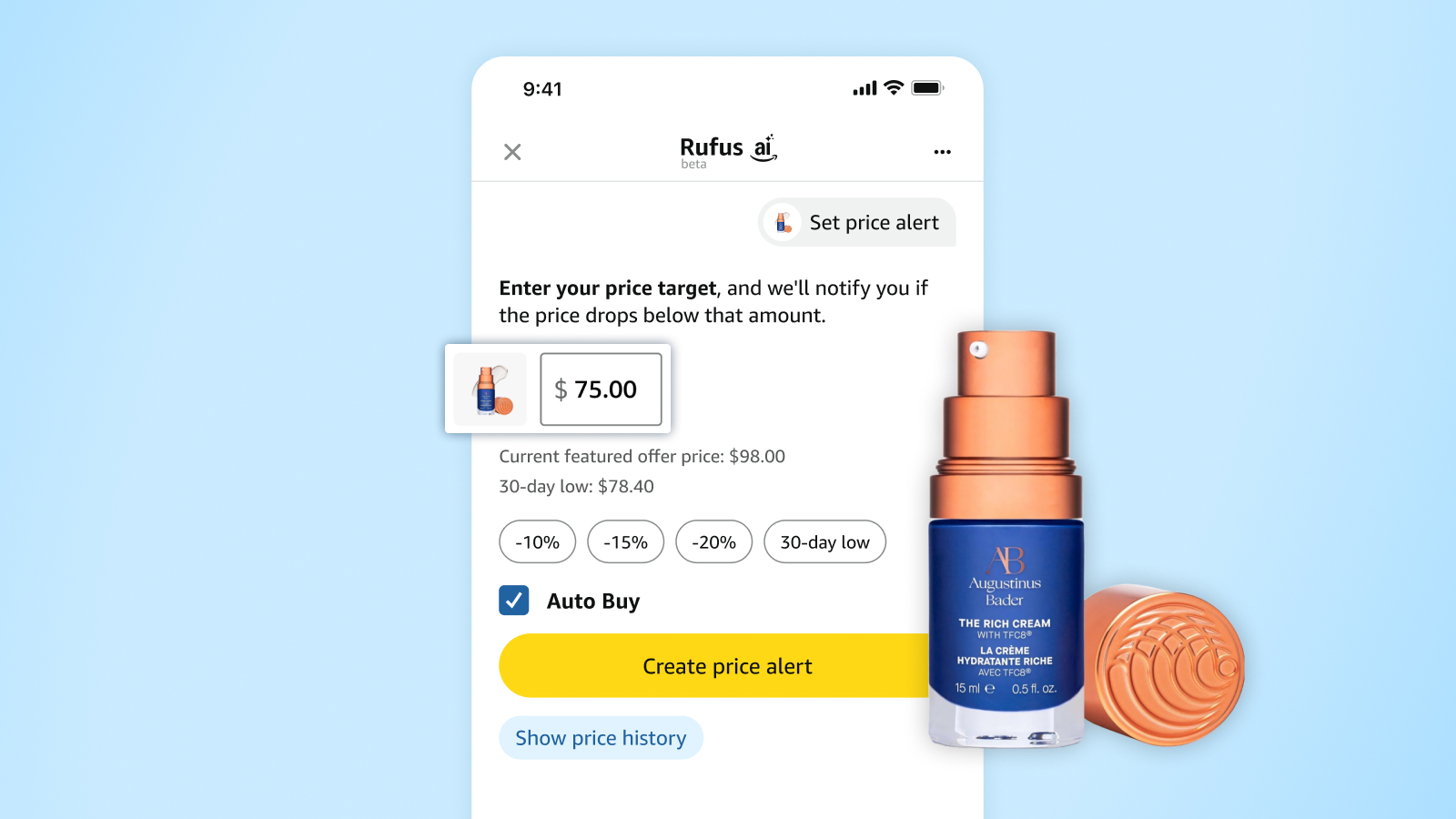 Màn hình cài price alert cho sản phẩm làm đẹp